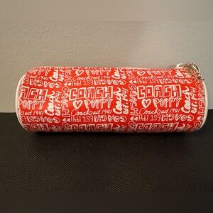 Coach Poppy Reddish-Orange and White Makeup Brush/Pencil Bag